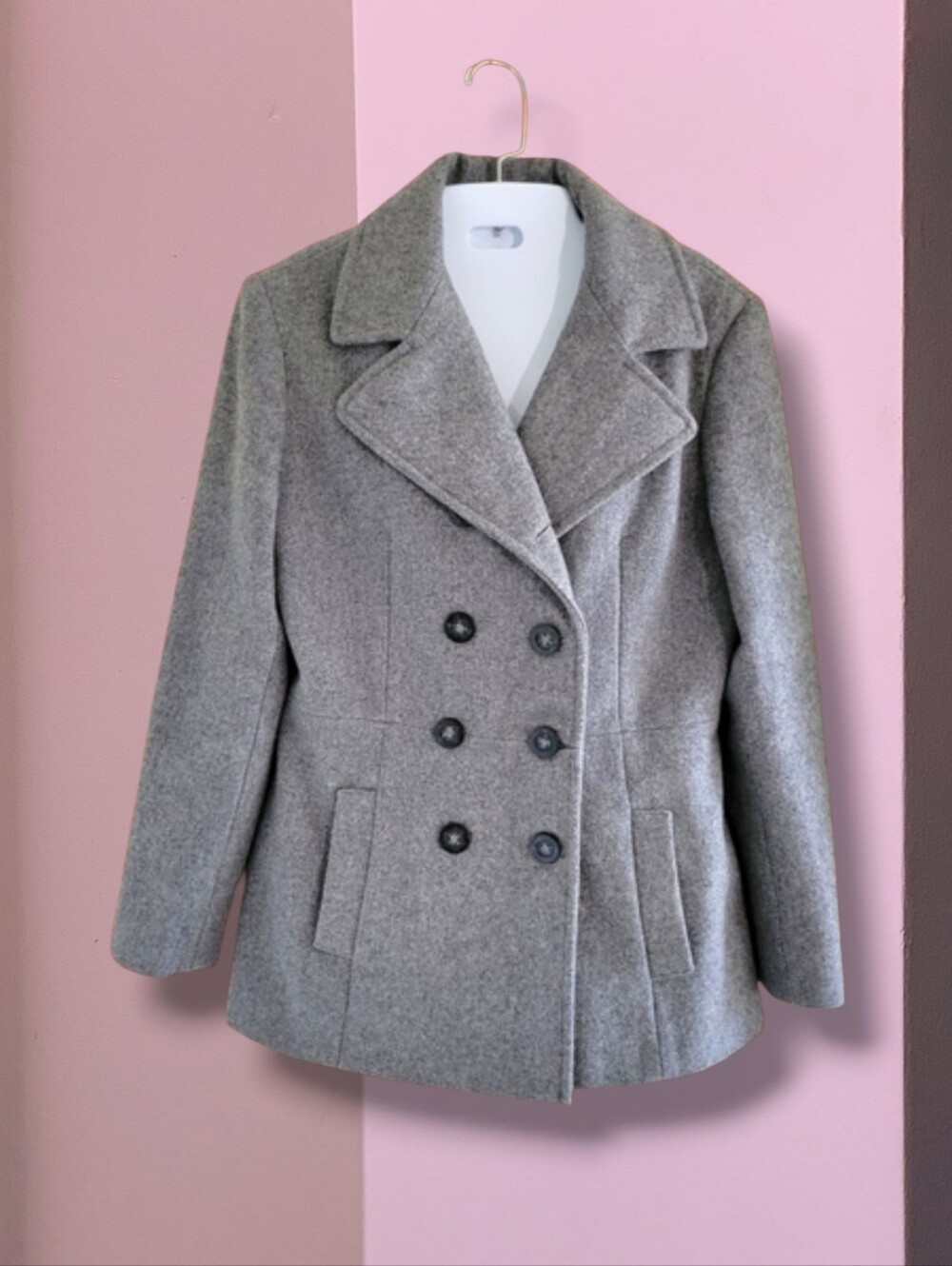 Mario De Pinto | MDP | Chic Gray VTG Double-Breasted Wool Blend Peacoat